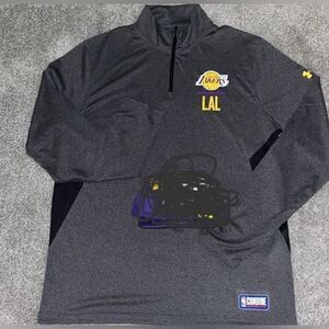 New Under Armour NBA Men’s Gray Combine Los Angeles LA Lakers LS Work Out Shirt
